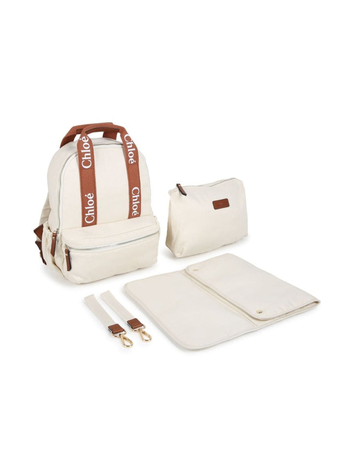 White mommy backpack with logo