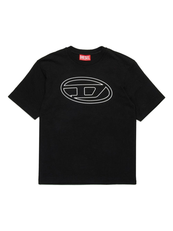 T-shirt per bambino in cotone nera con logo