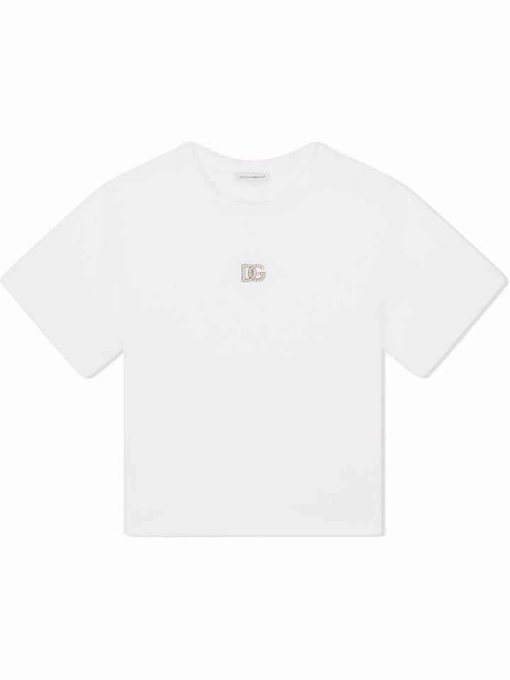 T-shirt per bambina in cotone bianca L5JTAZG7B6N W0800 Dolce & Gabbana Kids 