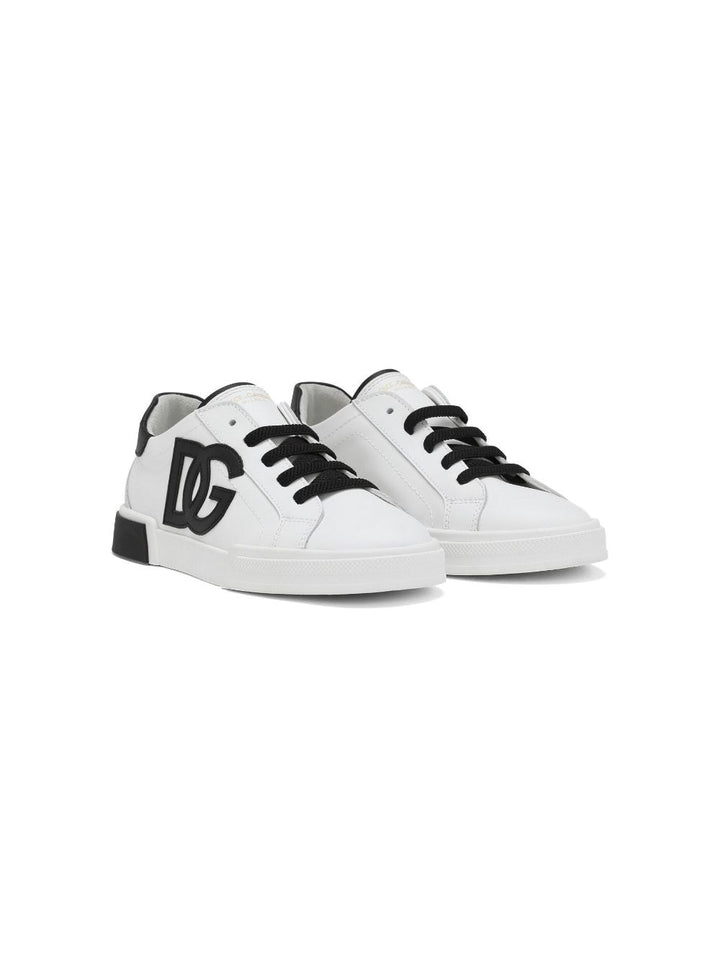 Unisex white leather sneakers with logo