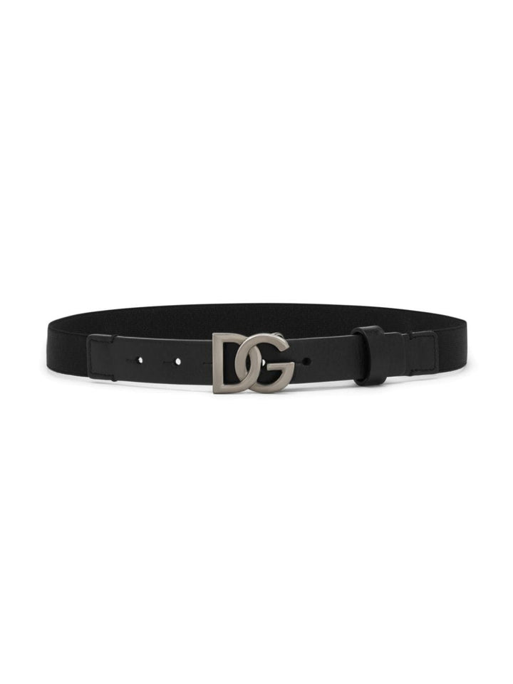 Unisex black leather belt with logo