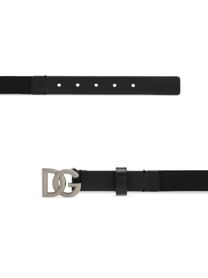 Unisex black leather belt with logo