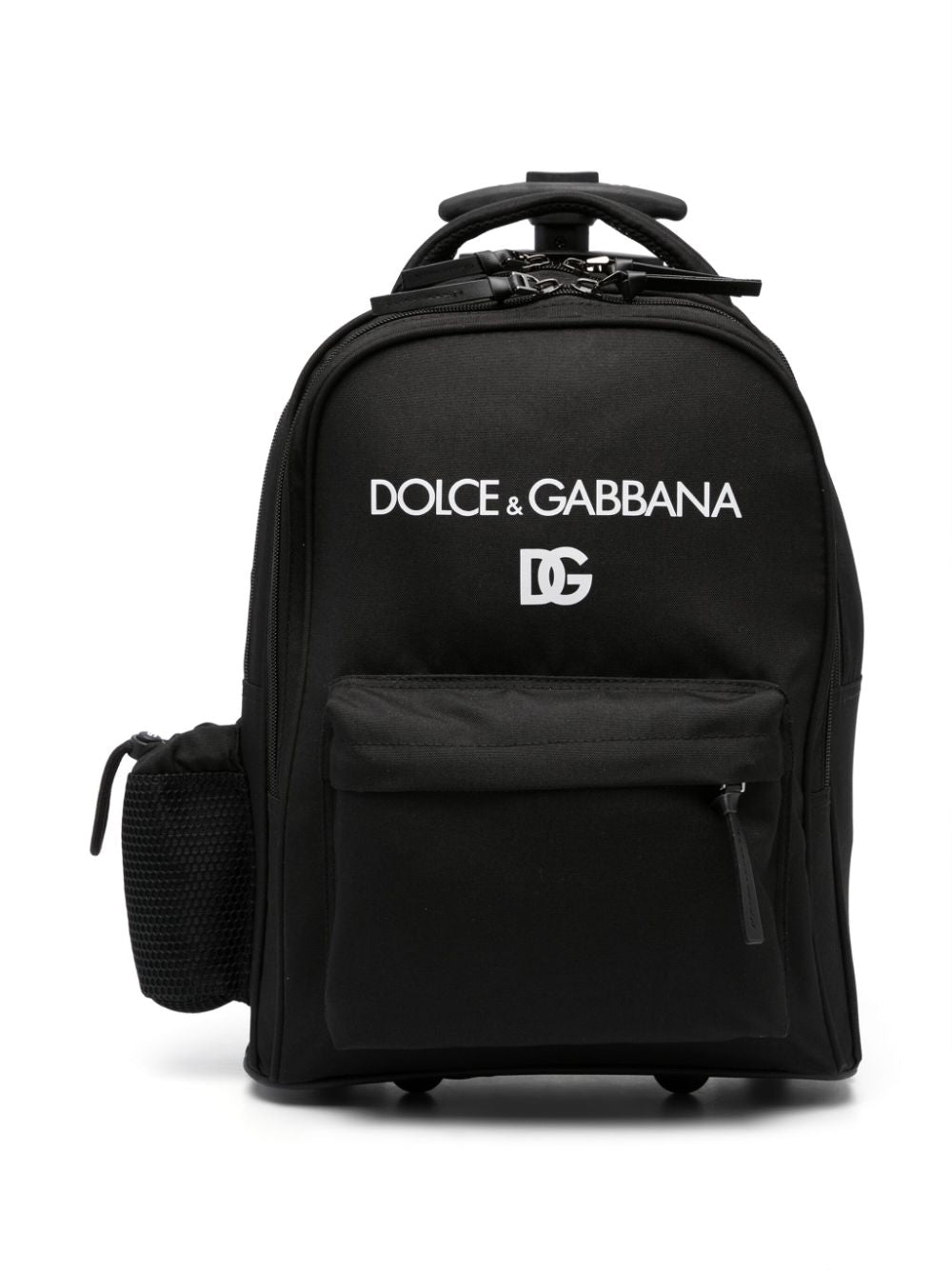 Black unisex backpack with white logo