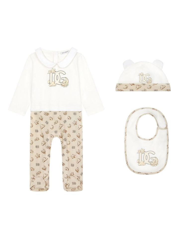 White/beige cotton baby romper with logo