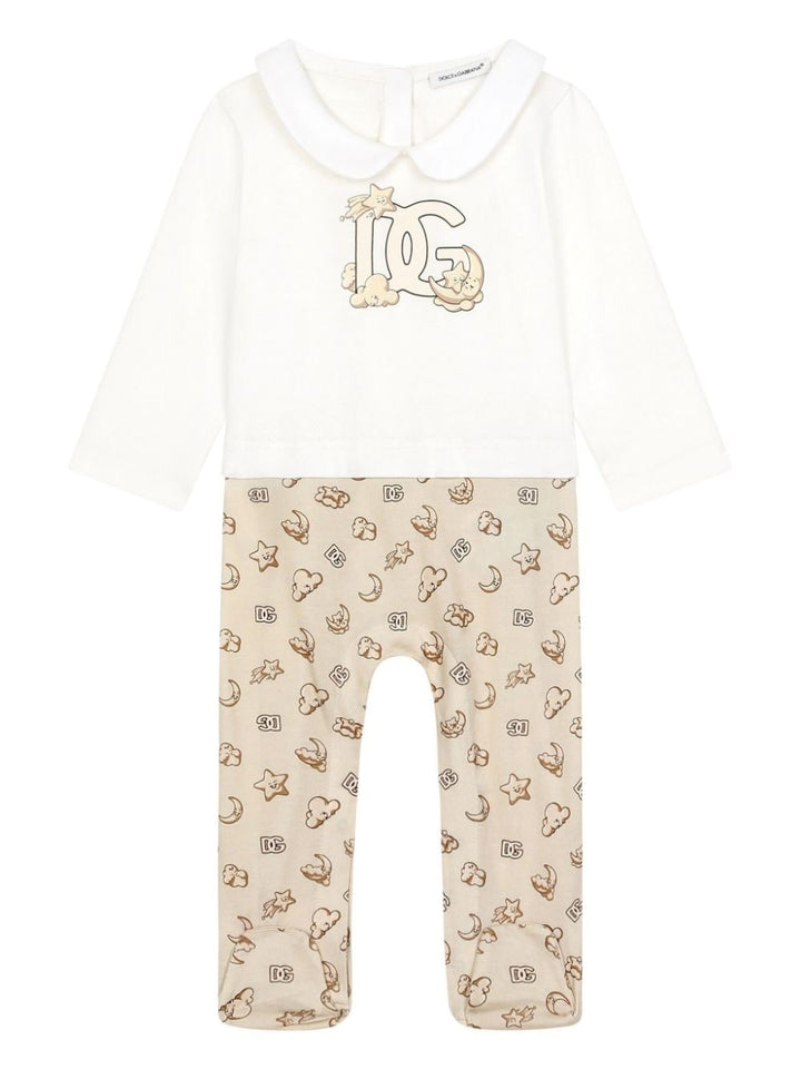 White/beige cotton baby romper with logo