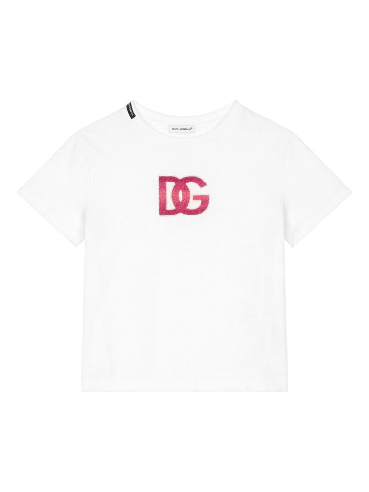 T-shirt in cotone bianco per bambino con logo