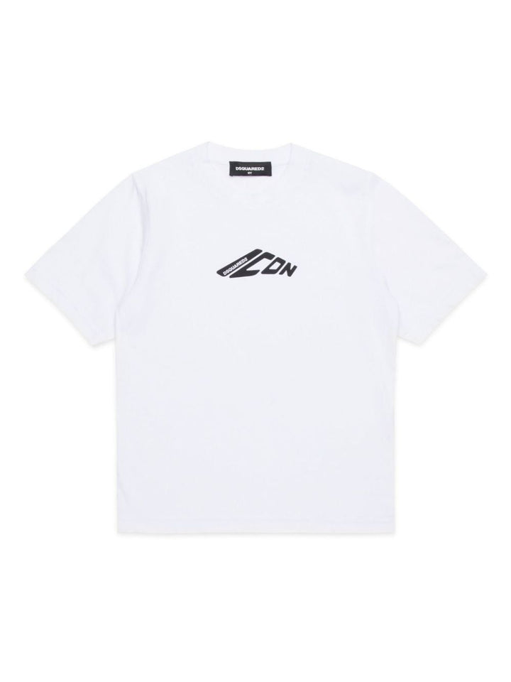 White t-shirt for boys with ICON logo