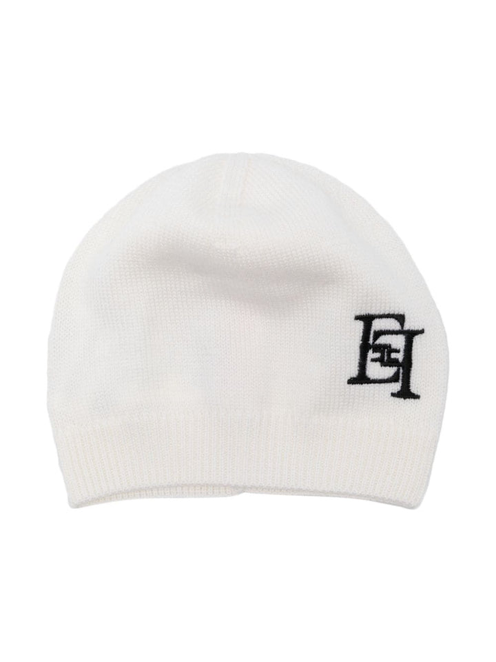 White baby hat with logo