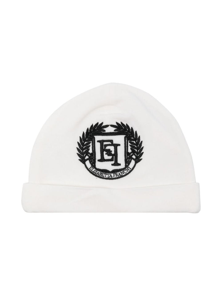 White baby hat with logo