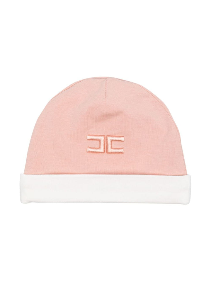 Pink/white baby hat with logo