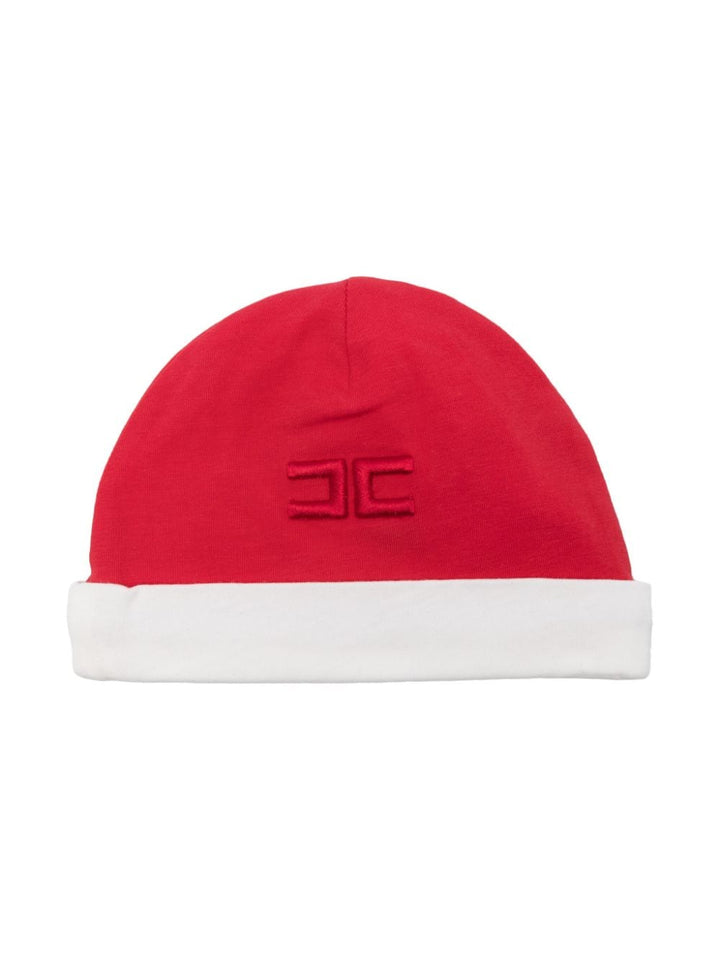 Red/white baby hat with logo