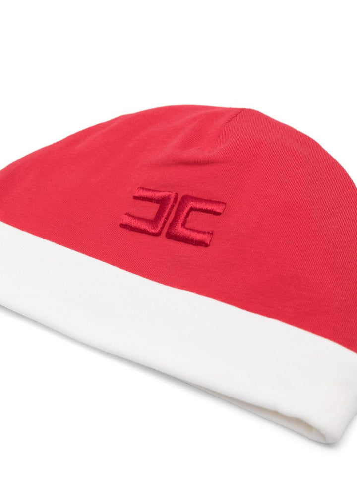 Red/white baby hat with logo