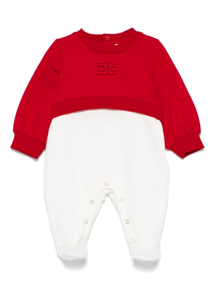 Red and white baby girl jumpsuit with logo