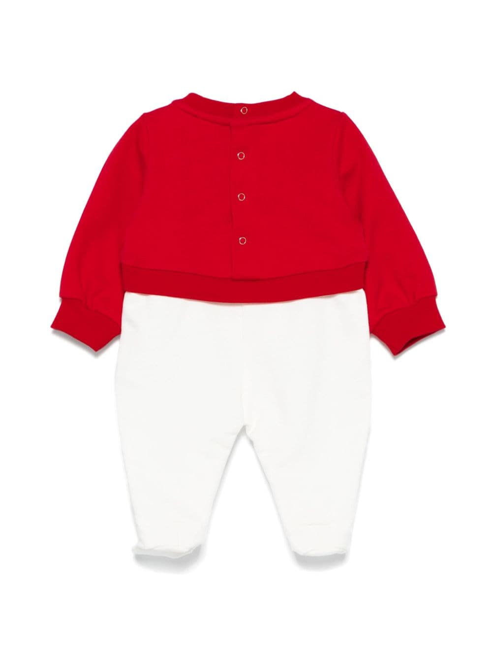 Red and white baby girl jumpsuit with logo