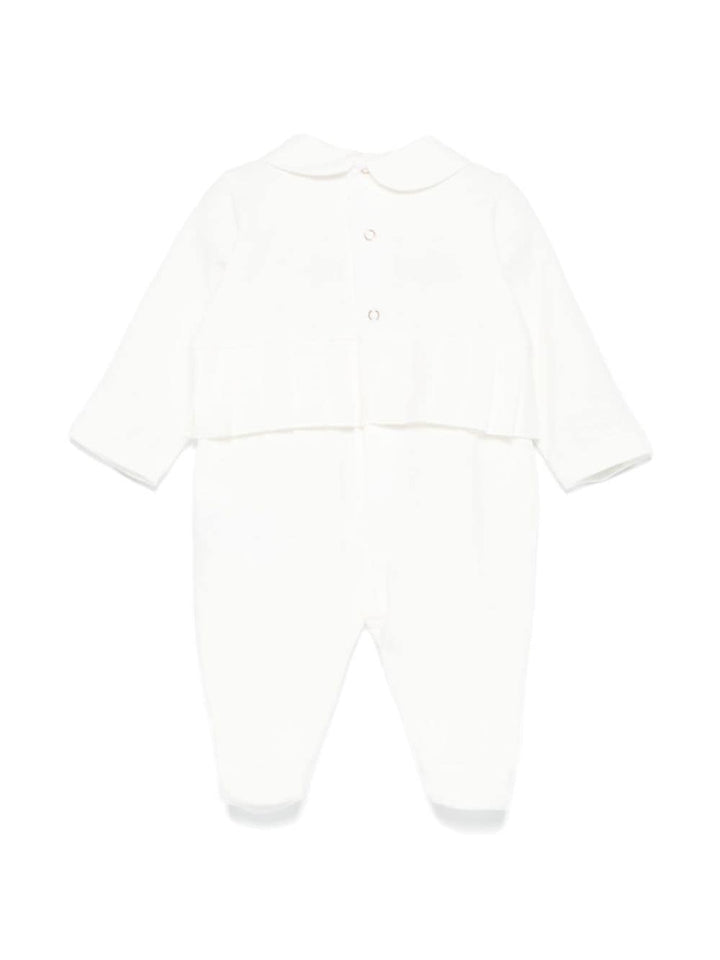 White baby girl onesie with logo