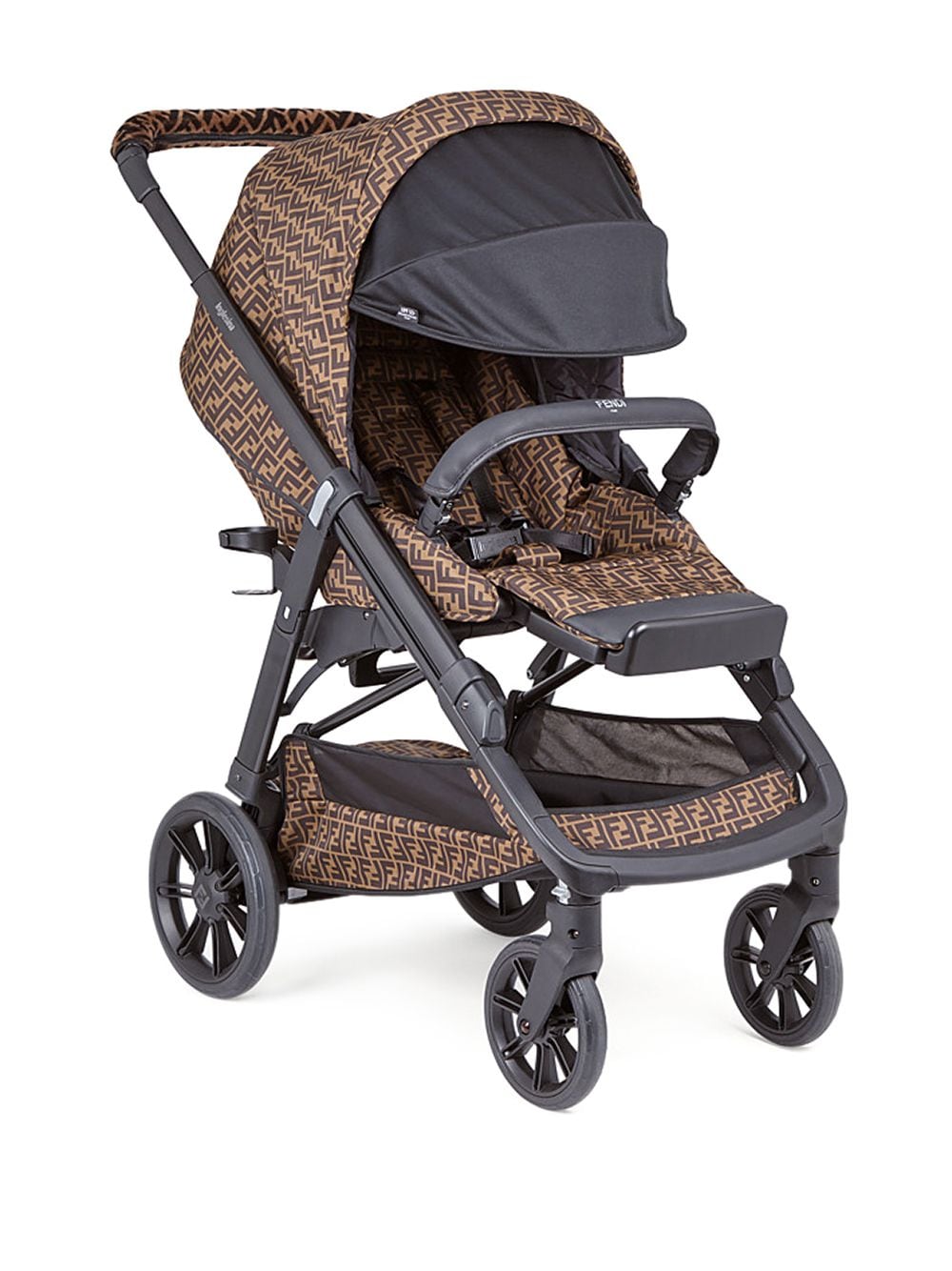 Passeggino per neonati marrone e nero con logo BUV017AA82 F15B6 Fendi Kids 
