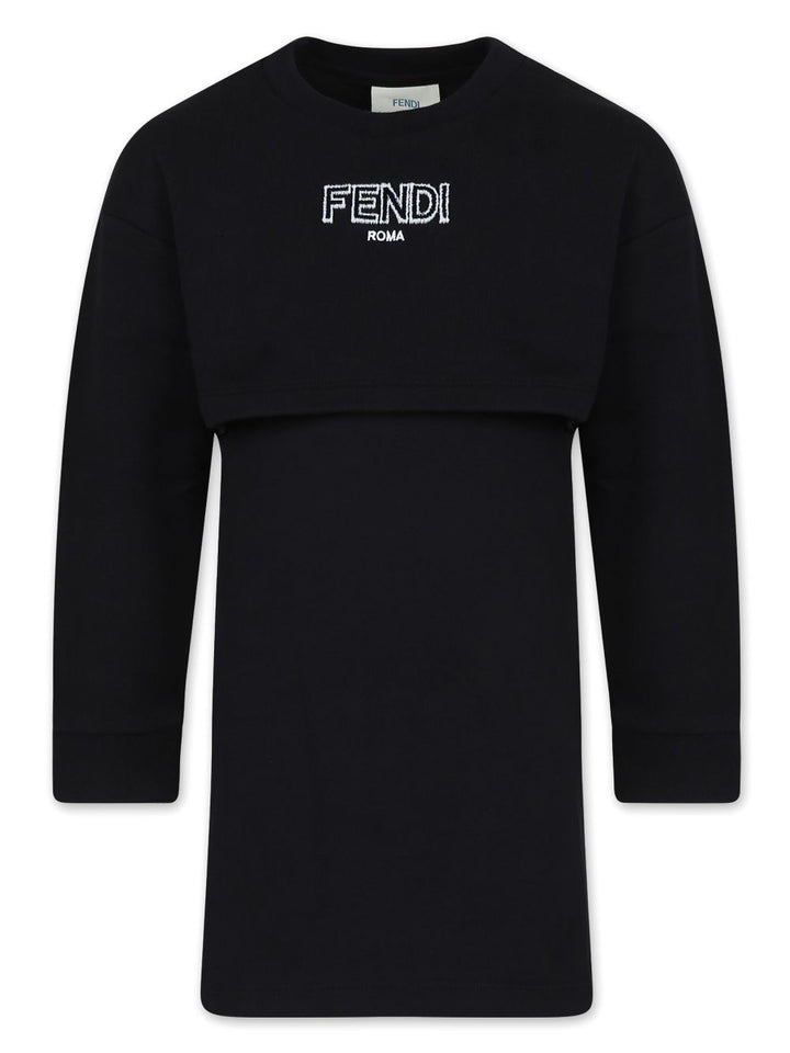 Abito per bambina in cotone nero con logo JFB6915V0 F0GME Fendi Kids 