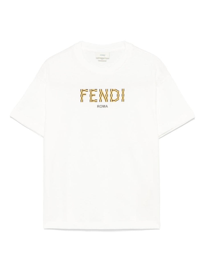 T-shirt bianca per bambino con logo JMI4637AJ F0TU9 Fendi Kids 