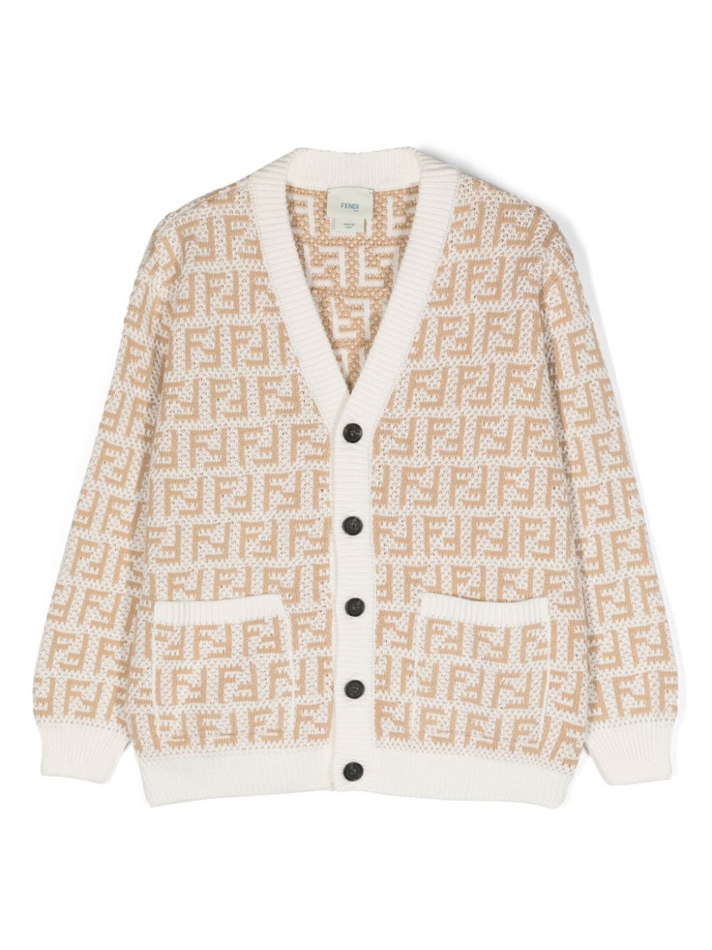 Cardigan unisex in cotone bianco e beige JUG044AMJF F1PCP Fendi Kids 