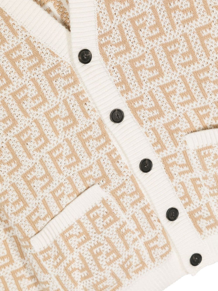 Cardigan unisex in cotone bianco e beige JUG044AMJF F1PCP Fendi Kids 