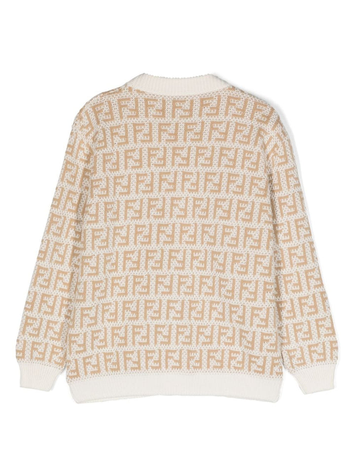 Cardigan unisex in cotone bianco e beige JUG044AMJF F1PCP Fendi Kids 