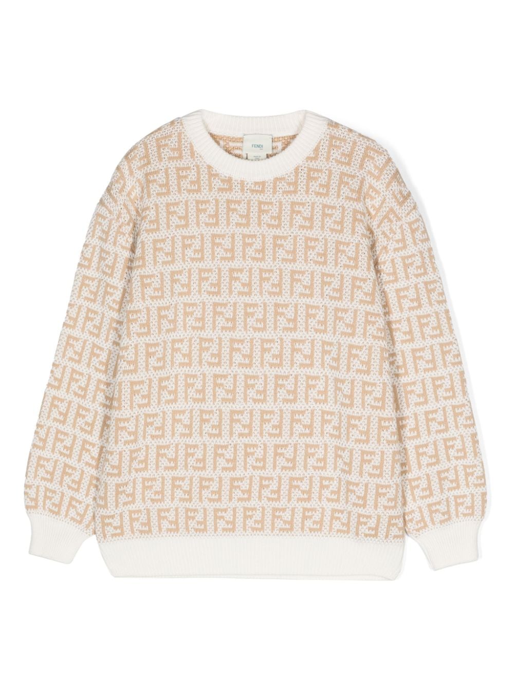 Maglione unisex in cotone bianco e beige JUG175AMJF F1PCP Fendi Kids 