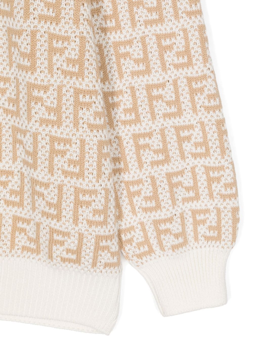 Maglione unisex in cotone bianco e beige JUG175AMJF F1PCP Fendi Kids 