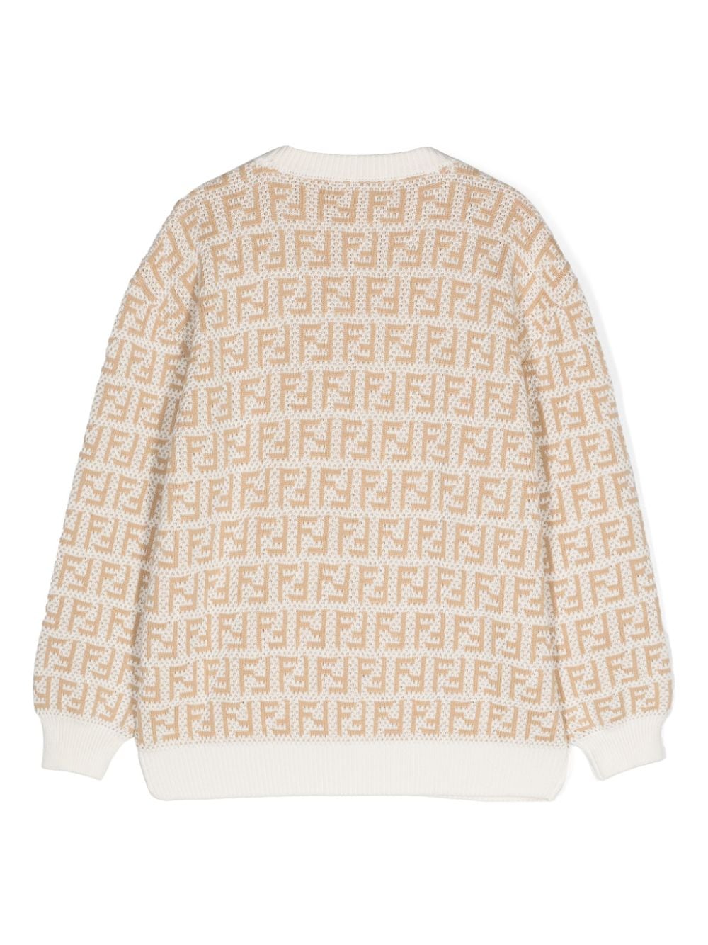 Maglione unisex in cotone bianco e beige JUG175AMJF F1PCP Fendi Kids 