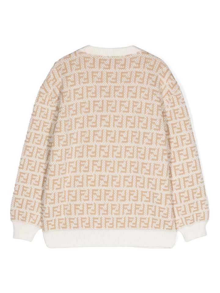 Maglione unisex in cotone bianco e beige JUG175AMJF F1PCP Fendi Kids 