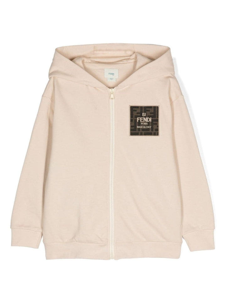 Felpa unisex in cotone beige con logo JUH0855V0 F1P2N Fendi Kids 