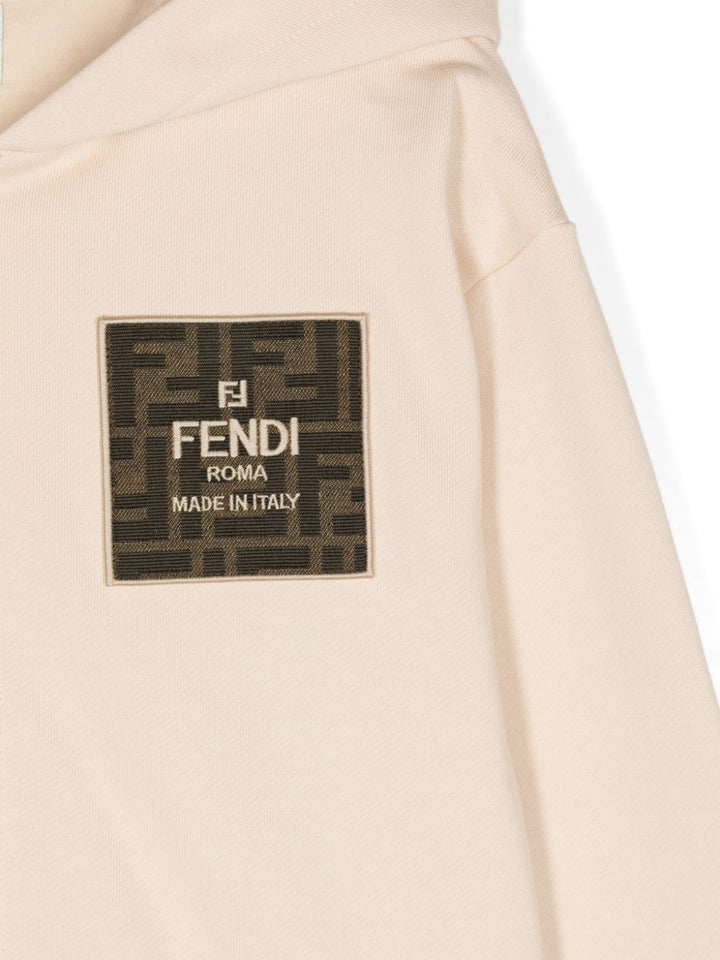 Felpa unisex in cotone beige con logo JUH0855V0 F1P2N Fendi Kids 
