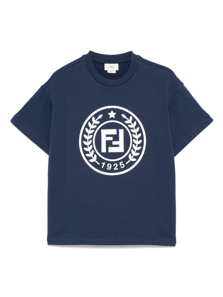 T-shirt blu oceano per bambino con logo JUI1675V0 F1I11 Fendi Kids 