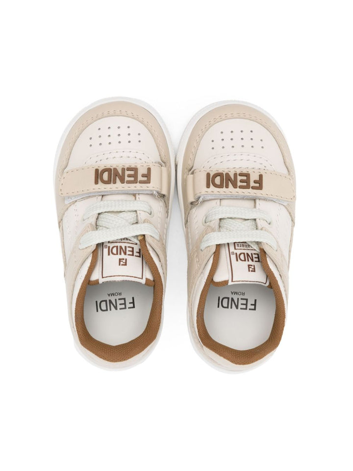 Unisex white and beige leather sneakers