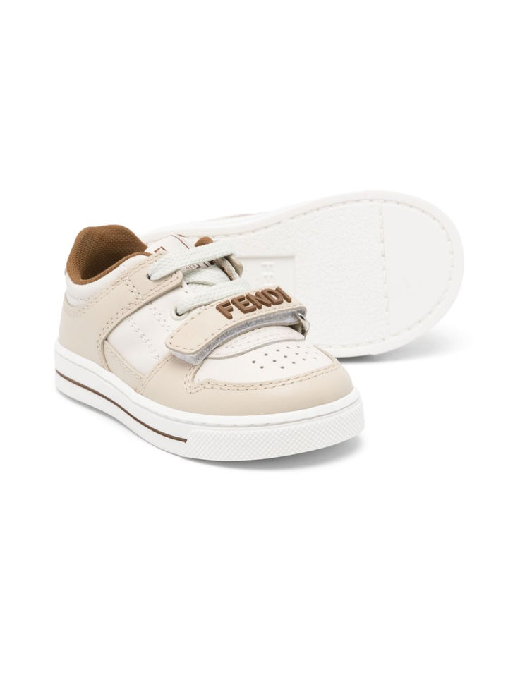 Unisex white and beige leather sneakers