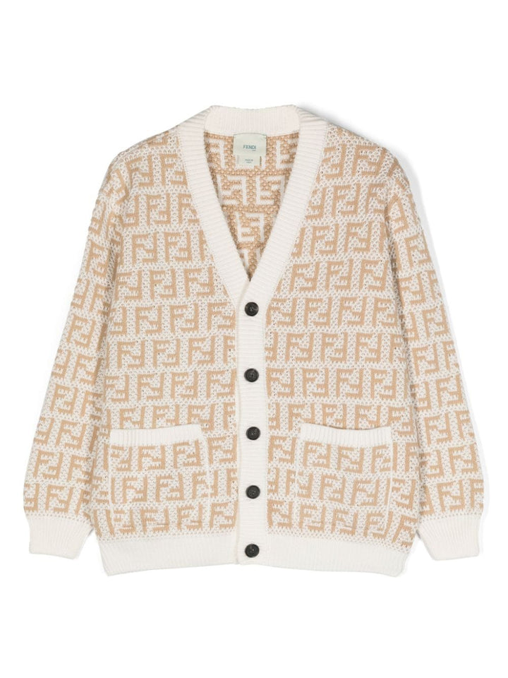 Unisex cardigan in white and beige cotton