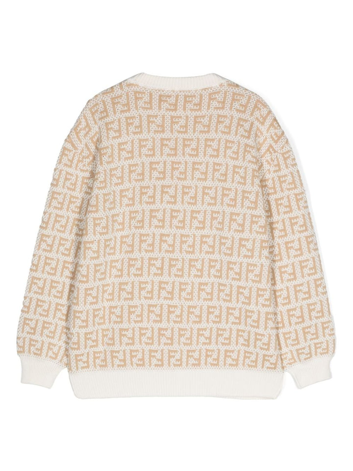 Unisex sweater in white and beige cotton