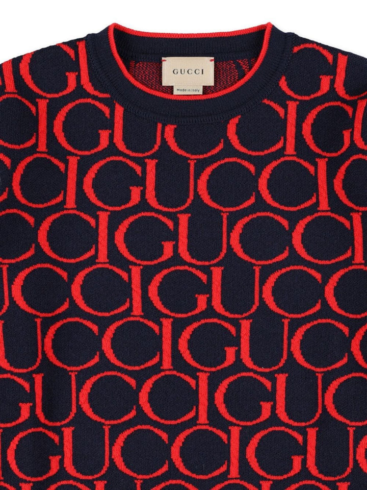 Maglione blu navy/rosso per bambino 793234XKD6I 4025 Gucci Kids 