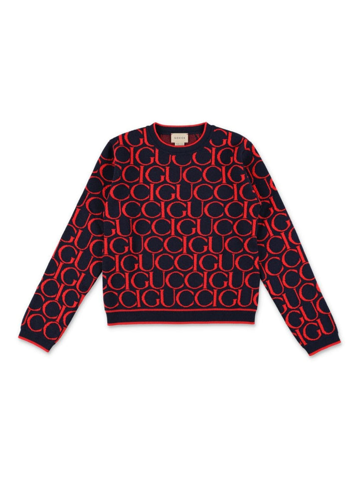 Maglione blu navy/rosso per bambino 793234XKD6I 4025 Gucci Kids 