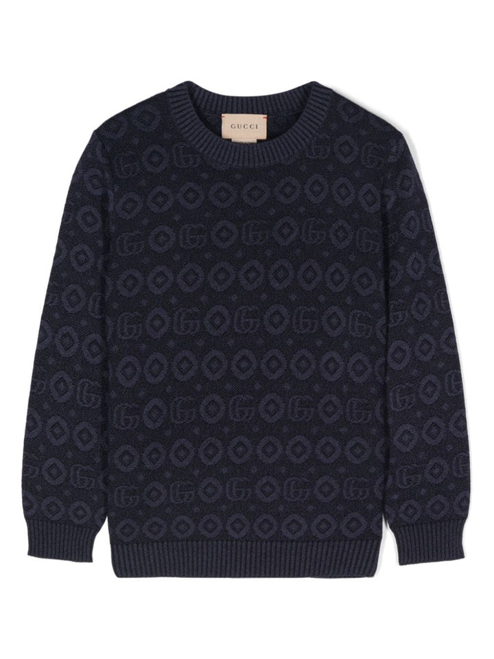 Indigo blue sweater for boys with GG Jacquard motif