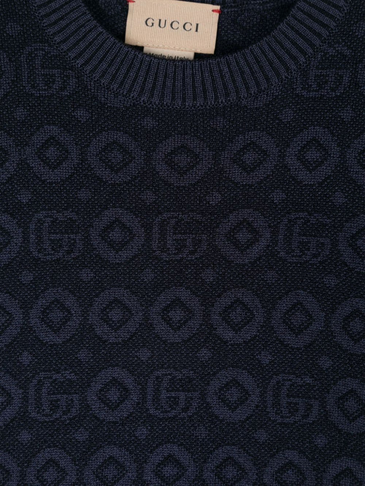 Indigo blue sweater for boys with GG Jacquard motif