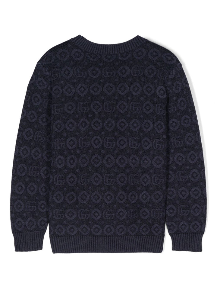 Indigo blue sweater for boys with GG Jacquard motif