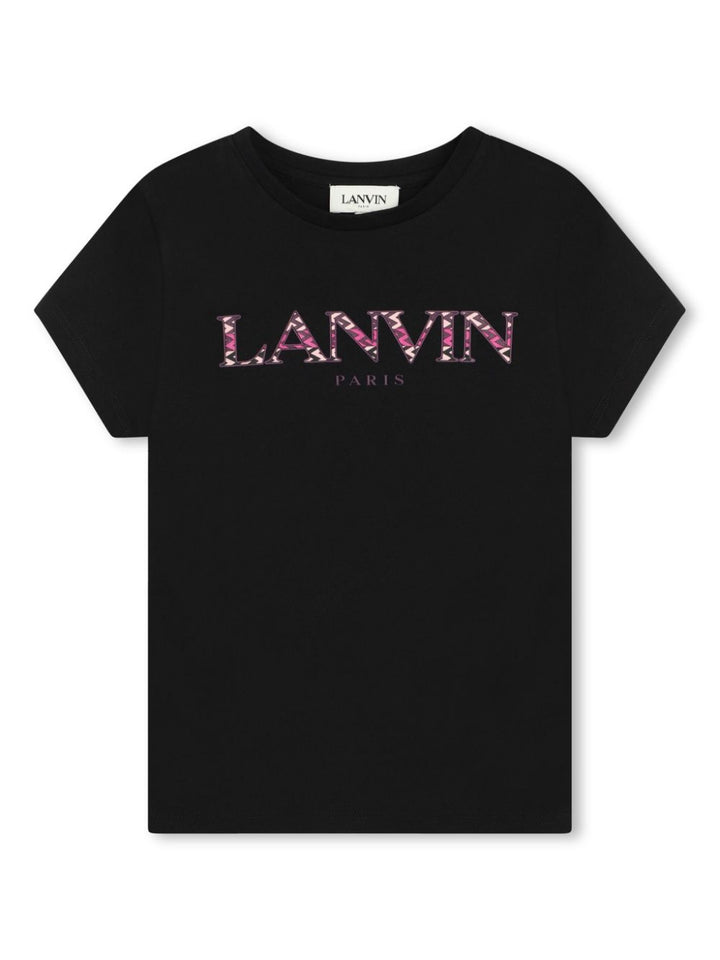 T-shirt nera per bambina con logo