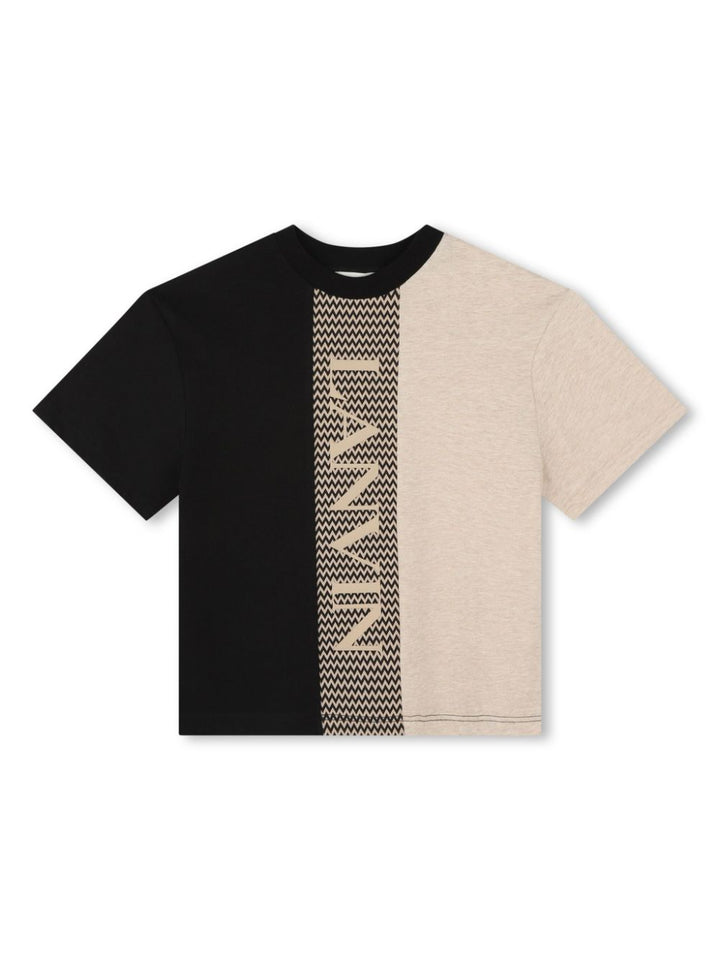 Beige/black T-shirt for kids with logo