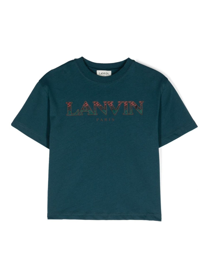 T-shirt blu verde acqua per bambino con logo