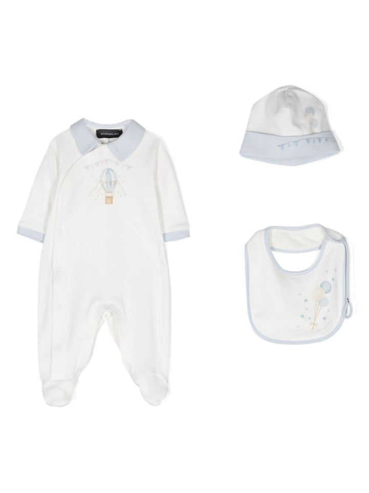 White and blue cotton baby romper