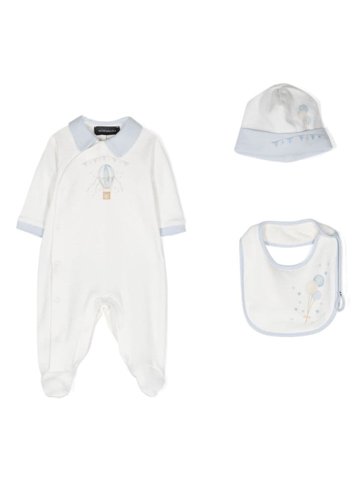 Tutina per neonato in cotone bianca e azzurro