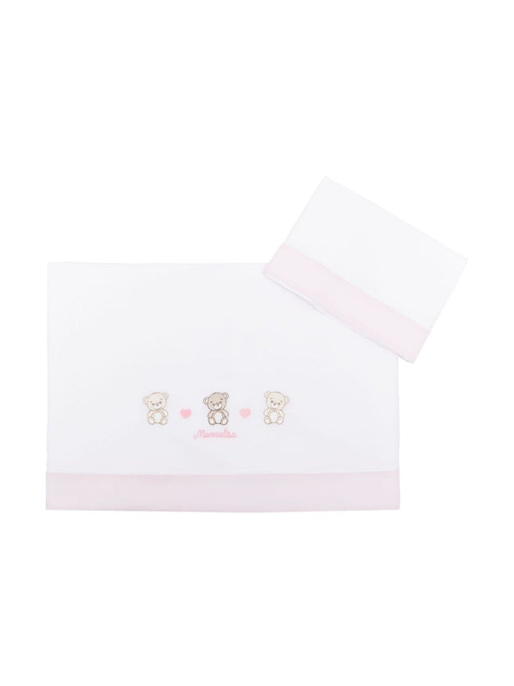 Lenzuola per neonata in cotone bianca e rosa
