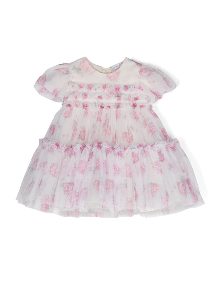 White/pink tulle dress for baby girl with print