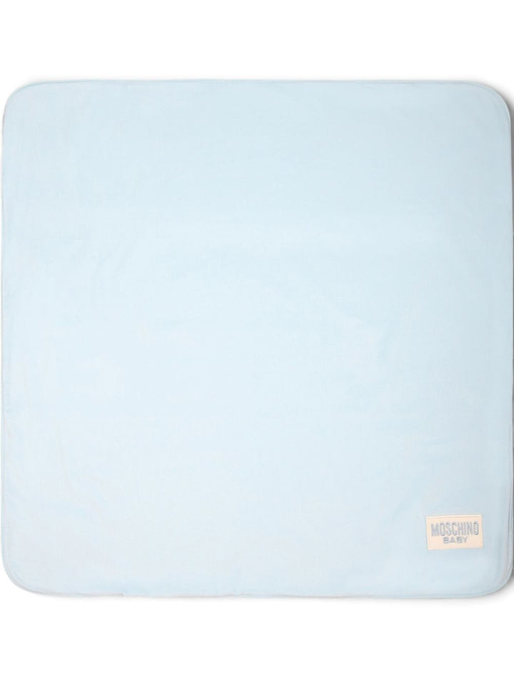 Light blue baby blanket with logo