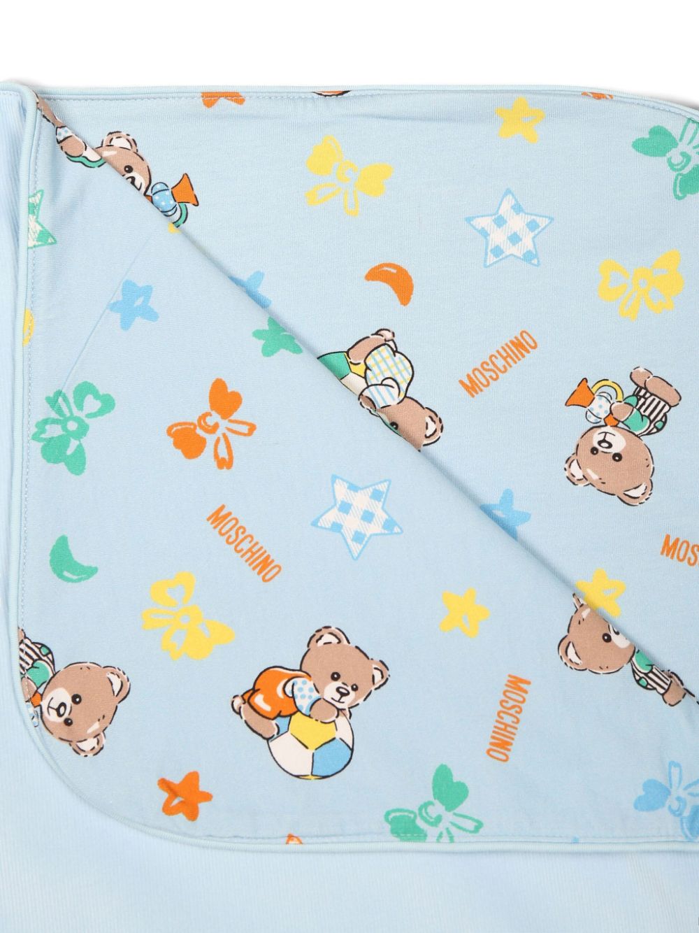 Light blue baby blanket with logo